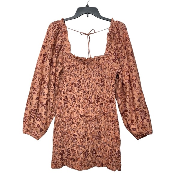 New FREE PEOPLE Smock It To Me Minidress in Apricot Combo Size M - Picture 7 of 16